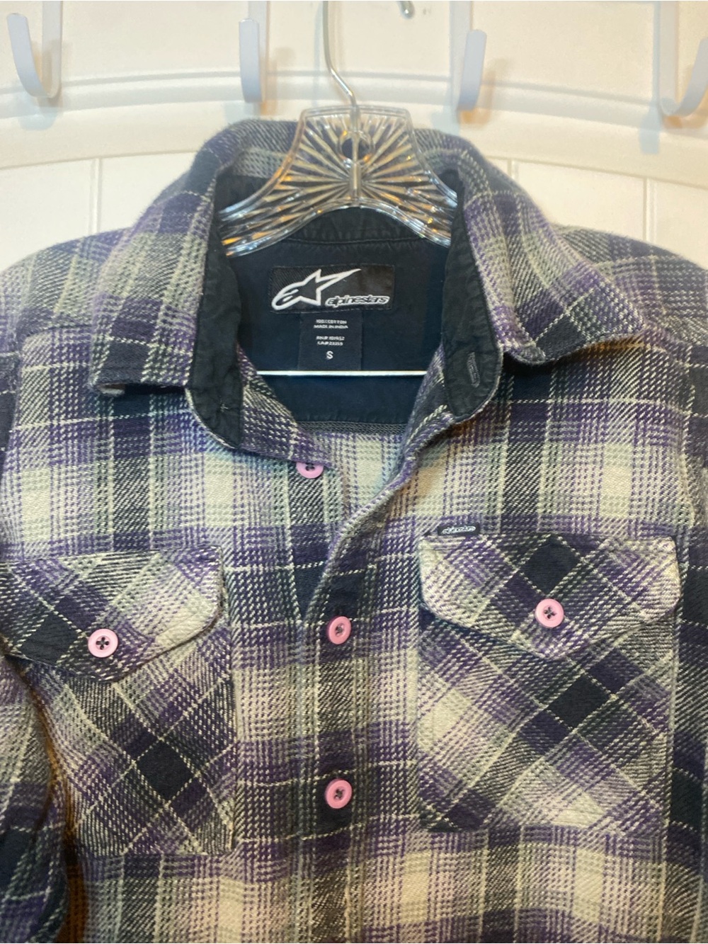 Alpinestars Men’s Purple and Cream Plaid Button-Down Shirt